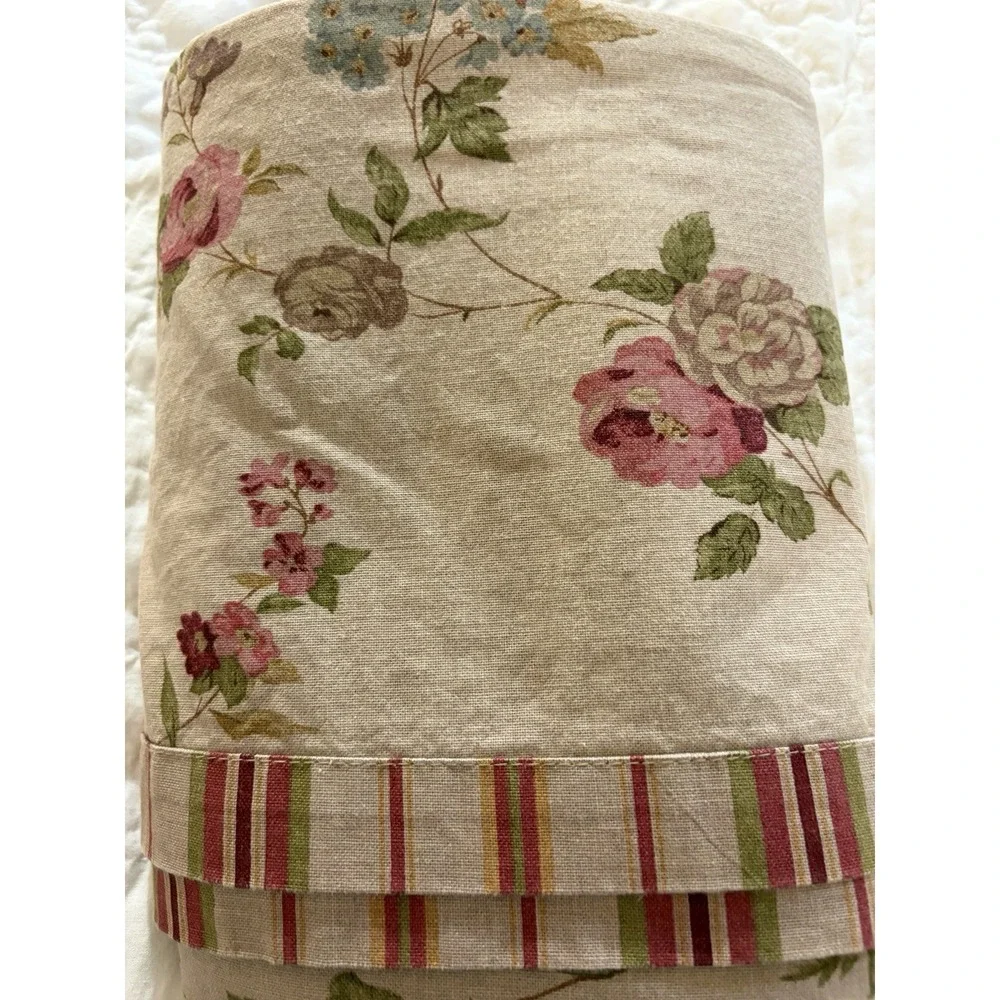 Reversible Cotton Tablecloth Cottage Floral Stripe 58x100 Pink Green Blue